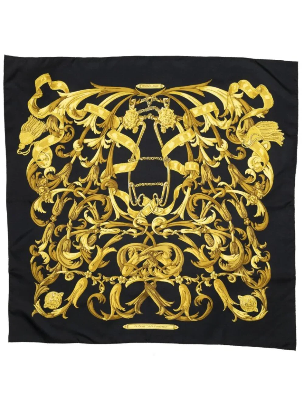 Hermes Scarf Black Gold Silk